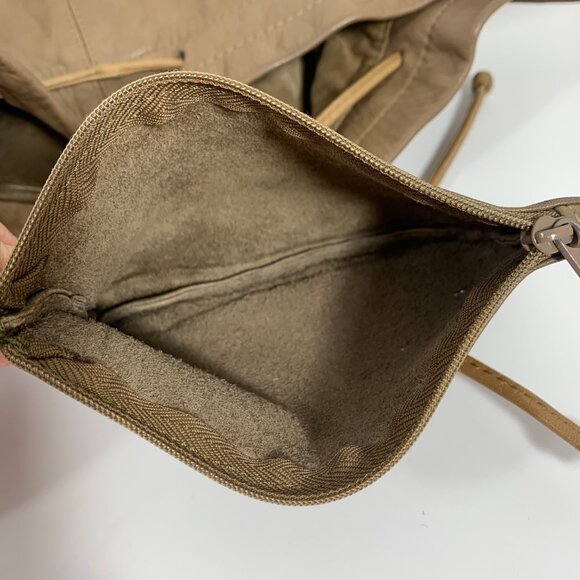 Brio! Taupe Leather Bucket Shoulder Bag Drawstring Adjustable Strap VTG 80s 90s - Picture 11 of 15